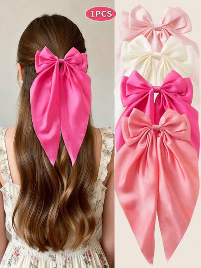 1pc Multi-Color Satin Bow Barrette, Oversized Bowknot Hair Clip, Fashionable Hair Accessory For Daily Wear