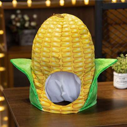 Realistic Printed Corn Head Cover, Hat, Photography Prop, Cosplay