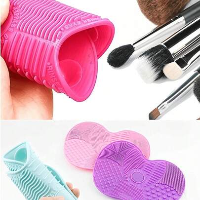 1/2片硅胶化妆刷清洁垫，带吸盘，便携式化妆刷清洁工具，苹果形硅胶化妆刷清洁垫，适用于化妆刷、化妆海绵、粉饼等，非常适合旅行、家庭、学校、宿舍、度假、聚会等场合。