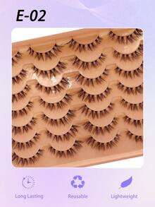 ENCHUW 14 Pairs False Eyelashes Fluffy Soft Wispy Volume Natural Lashes With Clear Band Reusable Eyelashs Makeup For Vacation - Black - View 5