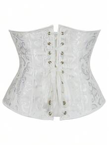 Women's Fashion Paisley Print Bandeau Waist Cincher With Back Tie Adjustable Waist Trainer Corset Top For Wedding, Halloween, Party, Birthday, Country Concert, Festival Outfits, Back To School - White - View 3