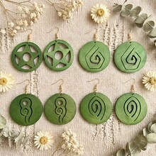 4 Paar Bohemian-Stil Spiral-Holz-Ohrringe | Geometrischer ovaler Anhänger, leicht und tragbar, geeignet für Partys und den täglichen Gebrauch, perfektes Urlaubsgeschenk - 4 Paare - Übersicht 5