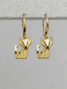 一对复古可爱狐狸造型吊坠耳环，适合女性日常、派对、旅行佩戴，简约百搭的珠宝礼品。 - 金黃色 - 查看 4