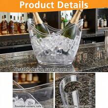 4 Liter Clear Plastic Ice Bucket Beverage Chiller Bin Fits 2 Wine & Champagne Bottles Large Capacity Drink Bucket For Party Bar Wedding Outdoor Indoor Use - View 5