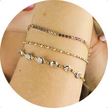 3-Piece Trio Bracelet Set In Gold With Colorful Crystal Zirconia And Beads - 18k Gold Plated - Gold - View 3