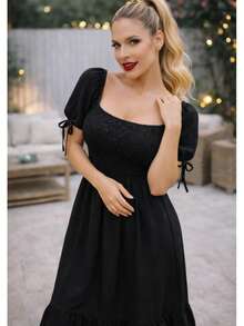 VESTIDO LARGO TIPO CAMPESINO CON MANGA MOD. ALY - Negro - Ver 4