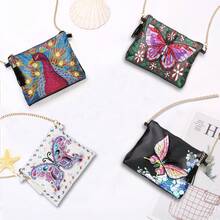 1件装钻石画套装链条包，蝴蝶孔雀系列，PU皮革材质，镶嵌马赛克水晶水钻的肩链包，适合日常通勤、休闲外出，也可作为礼物赠送。 - 查看 6