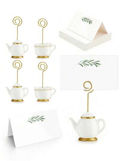 茶壶造型桌卡架，下午茶座位卡架，桌号架，照片架，适用于生日、新娘送礼会、茶会、婚礼装饰