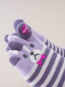 1/2/3/5 Pairs Women Colorful Striped Cat Pattern Cartoon Cute & Fun Toe Socks - Multicolor - View 6