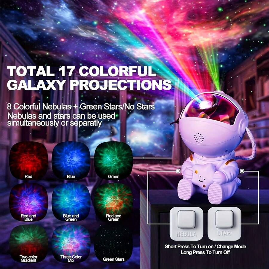 Astronaut Hugging Moon For Galaxy Night Light With 8 Modes, Remote Control & 360° Rotation - USB Powered LED Star Projector For Bedroom Decor, Game Room, Home Theater Ceiling - Perfect For Christmas & Halloween - Star - View 1