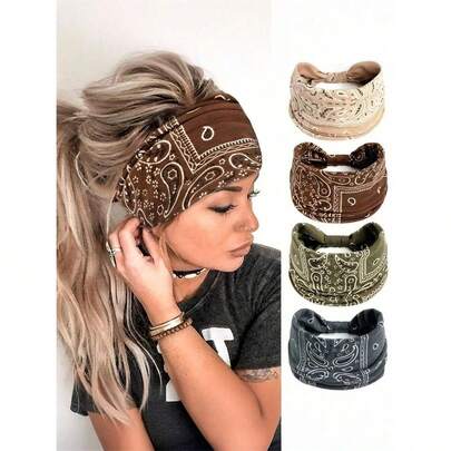 4/5 paquetes de diademas con estampado de paisley vintage para mujeres, diademas coloridas tipo bandana, sudaderas deportivas, accesorios para el cabello de estilo bohemio, pañuelos para mujeres, diademas para el cabello