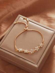 1pc Simple Gold Rhinestone Snowflake Bracelet Fashion Teen Sweet Popular Cute Snowflake Personalized Bracelet, For Christmas - Gold - View 5