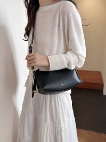 女士时尚复古油蜡皮革法棍单肩包 - 黑色 - 查看 7