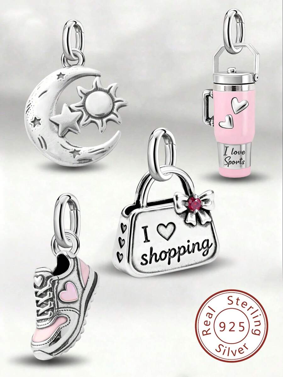 1件简约独特925纯银星星、月亮、太阳吊坠，可DIY项链，精致礼物，男女皆宜 - 集合4 - 查看 1