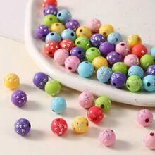 10/100pcs 10mm Acrylic Round Spacer Beads - Multicolor Star Shaped Round Hole Decorative Beads, Suitable For DIY Jewelry Making, Bracelets, Necklaces, Keychains, Necklace Decorations, Interesting Design With Glossy Effect - Multicolor - View 3