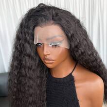 22英寸长波浪假发，13x4蕾丝前合成丝假发，150%密度自然发际线，耐热合成纤维假发，适合女性日常佩戴、聚会、度假等场合。 - 黑色 - 查看 8