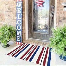 1 Piece Of Patriotic Rug April 7th - Blue, White, And Red Striped Stars And Stripes Design, Durable Rustic-Style Porch Decoration, Independence Day Summer Entrance Decoration, Easy To Clean Z9UR - Multicolor - View 7