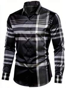 Men's Business Commute Formal Striped Shirt - Black - View 4