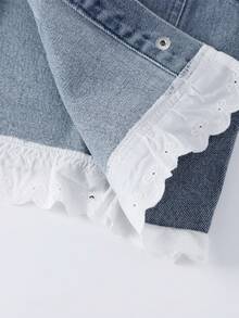 Annil Girls' Ruffled 2 In 1 Denim Jacket, Spring New Versatile Utility Style Cardigan - Medium Blue Jeans - View 5