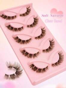 5 Pairs Fluffy Brown Lashes False Eyelashes Transparent Stem Invisible Band Natural Lashes Crisscross Curl Cat Eye Lashes Brown Color Fox Eye Effect Faux Mink Lashes For Daily Lash Extension Makeup Strip Lashes, Lashes, Eyelashes, Fake Lashes - 貓眼假睫毛 2 - 查看 6