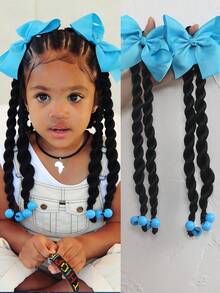 2PCS Kids Twisted Braids Wig With Bow Braid Ponytail Fake Hair Accessory New Chinese Style Ponytail Wig Hairpiece - Black - View 15
