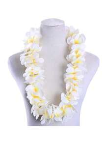 Bộ 4 món vòng hoa Hawaii, vòng cổ và vòng tay hoa Hawaii màu trắng, thích hợp cho tiệc sinh nhật, ngày lễ. - Xem 9
