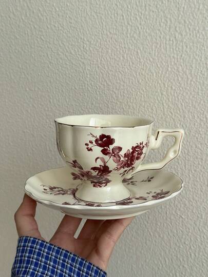 1 كوب 1 صحن 250 مل طقم كوب قهوة وصحن سيراميك، كوب قهوة سيراميك ذو طلاء ذهبي إبداعي وطراز قديم، صحن حلوى، مناسب للقهوة والحليب والشوفان والشاي بعد الظهر، هدية للفتيات، تجمعات العائلة والمناسبات، أدوات مائدة راقية