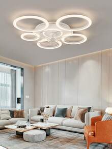 Modern 5-Ring LED Ceiling Fan With Light, Flush Mount Dimmable Fan Light With Remote, Quiet Bladeless Ceiling Fan For Bedroom Living Room - one-size - View 5