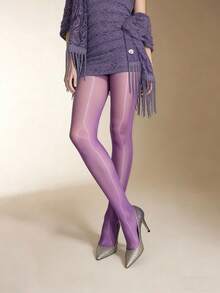 1 Pair Deep Purple Glossy Sheer Tights Sexy Shiny Stockings Daily Wear - Multicolor - View 3