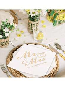 100/50/20pcs Rhinestone Foil Wedding Napkins, 3-Ply Disposable Dinner Napkins, Wedding Table Decor Napkins, White Wedding Napkins, Bridal Shower Decorations - Multiple Styles - View 1