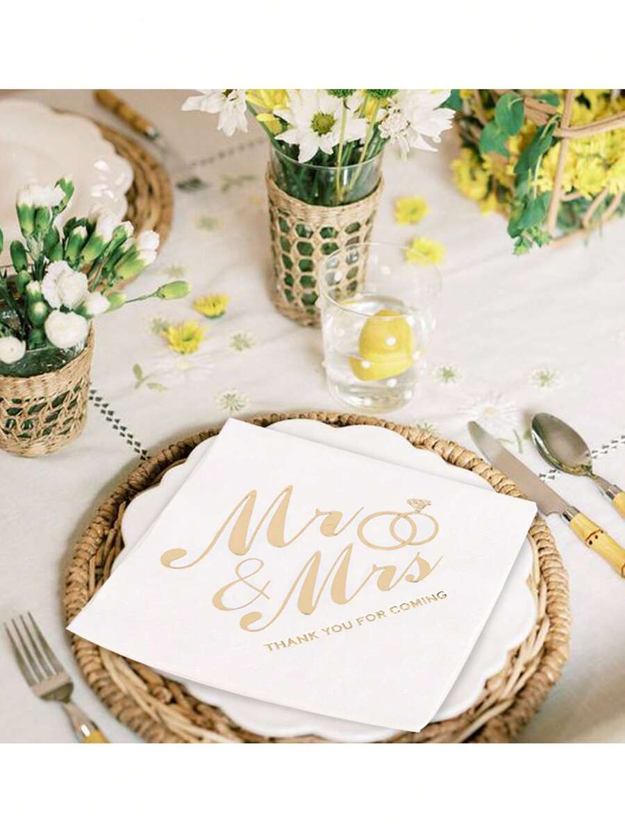 100/50/20pcs Rhinestone Foil Wedding Napkins, 3-Ply Disposable Dinner Napkins, Wedding Table Decor Napkins, White Wedding Napkins, Bridal Shower Decorations - Multiple Styles - View 1