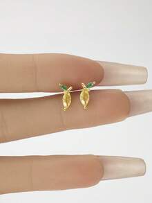 IN Z 1pc 925 Sterling Silver Cute Fruit Zirconia Inlaid Lemon Flat Back Labret Stud | Tiny Stud Earrings | Stacking Earring | Cross Earring | 925 Sterling Silver Jewelry | Suitable For Women's Daily Wear | Sold As 1 Piece (Not 1 Pair) - Lemon - View 2