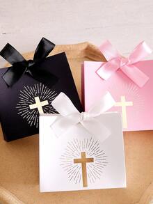 10pcs Christian Baptism Candy Boxes, Wedding Communion Ceremony Favors, Shiny Cross Foil Candy Boxes - Multicolor - View 7