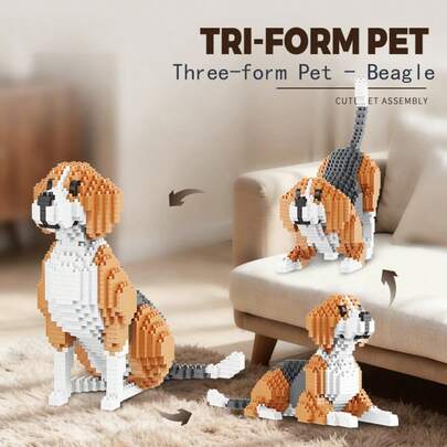 比格犬DIY积木，房间装饰，桌面摆件，减压玩具，适合万圣节、生日、圣诞节、毕业典礼、送给朋友、情侣、新年、婚礼、复活节的礼物