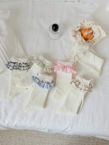 1 Pair Women's Mid-Calf Socks, White Mesh Lace Bow Ribbon Lolita Style, Comfortable Breathable Summer Socks - Multicolor - View 4