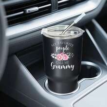 30oz Stainless Steel Tumbler Black White Options,  My Favorite People Call Me Grammy Graphic Cups, Insulated Travel Coffee Mug With Lid And Straw , Double Wall Vacuum Reusable Travel Cups,  Funny Birthday Party Gift For Men - 黑色 - 查看 2