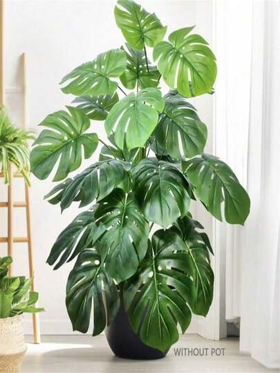 51.18英寸/130厘米大型人造龟背竹，高端合成棕榈树，热带逼真植物装饰，质感栩栩如生，免维护，不含花盆，适用于室内/室外场景——商店、花园、农舍、庭院和门廊，适用于多种节日——婚礼、圣诞节、感恩节、万圣节。是家居和户外逼真人造绿植的理想之选。