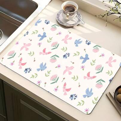 1pc Kitchen Counter Drying Mat, Absorbent Non-Slip Coffee Pad, Heat Resistant Countertop Decor For Coffee Bar, Dining Table, Multiple Styles Available