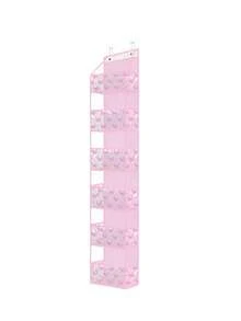 1个4/6层门后收纳架，带2个挂钩，大容量无纺布壁挂式储物袋，带透明PVC口袋，蝴蝶结郁金香图案，适用于卧室、婴儿房、衣橱、洗衣房、食品储藏室、浴室（粉色） - 粉色 - 查看 13