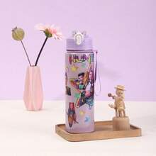 1pc 700ml KPOP Witch Hunting Girl Group Straw Cup, Cute Cartoon Design With Rope, Large Capacity Plastic Water Bottle - Multicolor - View 6