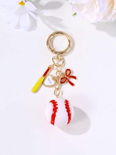 1 pièce Porte-clés de football, baseball, rugby thème sport mode en PVC 3D, décoration de sac à dos, de voiture, cadeau de fête