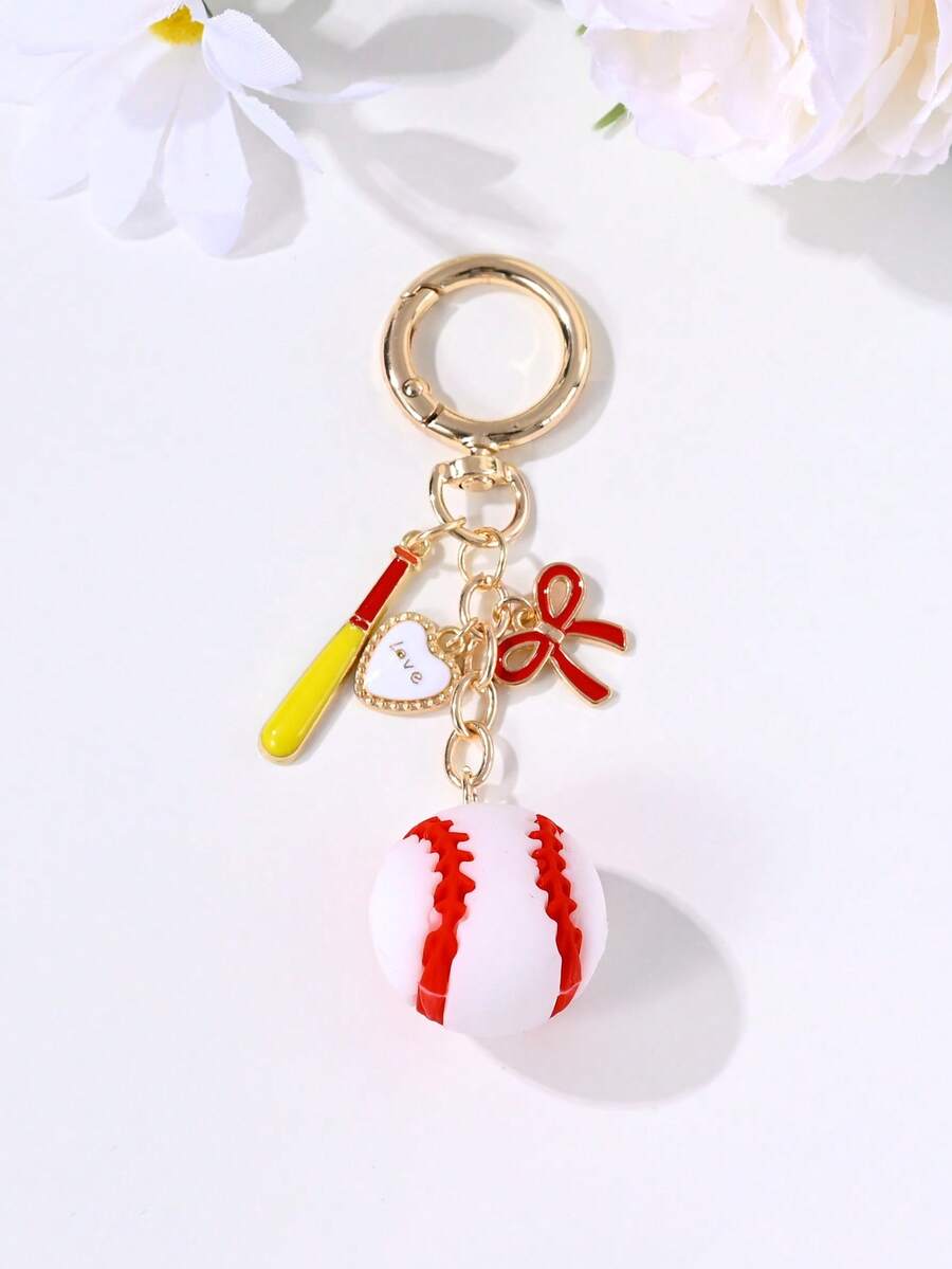 1件装 时尚运动主题PVC 3D足球、棒球、橄榄球钥匙扣，可作背包装饰、汽车装饰或派对礼物 - 彩色 - 查看 1