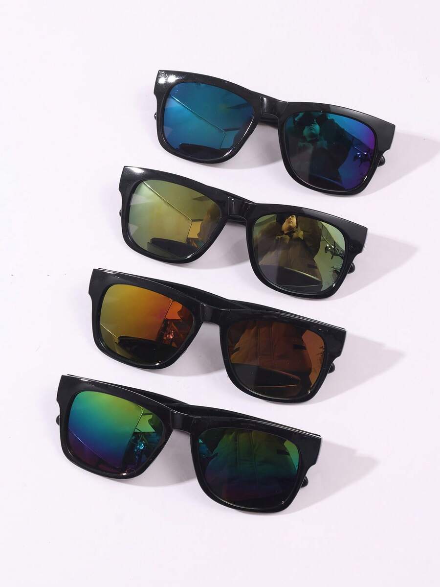 4 Pairs Of Cool, Stylish, Retro-Looking Black Square-Framed Glasses - Perfect For Outdoor Travel And Cycling. - Multicolor - View 1
