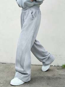 男士浅灰色阔腿运动裤，侧边褶裥设计，松紧腰带，街头风裤装 - 淺灰色 - 查看 2
