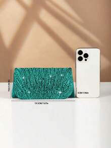 REMANLAND 闪耀夺目的水钻装饰链条包，磁扣开合，优雅时尚派对手拿包，适合女士生日派对，魅力晚宴单肩包 - 墨綠色 - 查看 5