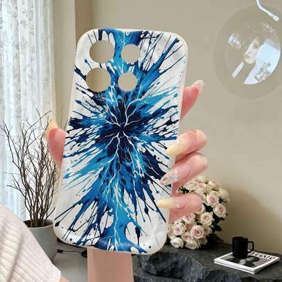 1pc Lightning Splash Ink Design Asymmetrical Cream Phone Case, Ideal Daily Use For Girls, Compatible With Galaxy S23/S24/S25/S26/A57/A37/A17/A07, Pure Android System For Boys