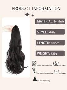 黑色马尾辫接发，女士专用，18英寸大波浪卷发，爪夹式马尾辫，自然合成假发接发，易于使用，蓬松不打结 - 彩色 - 查看 3