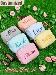 Customized Makeup Bag | Large Capacity Cosmetic Bag | Personalized Bridesmaid Gift | Travel Toiletry Bag | Birthday Party Wedding Gift | Soft Unique Texture | Multi-Color Design | Easter Valentine's Day Mother's Day Wedding Gift Ladies Makeup Bag - Multicolor - View 3