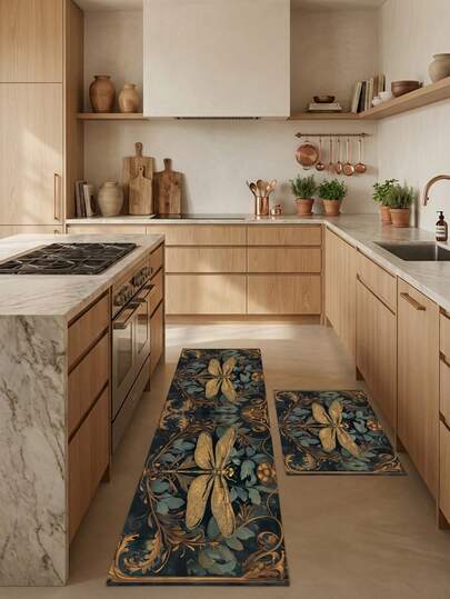 1pc Vintage Floral, Insect, Tropical Plant & Dragonfly Pattern Area Rug/Carpet/Door Mat/Runner, Soft Washable Rug For Bathroom, Kitchen, Entryway, Hallway, Bedroom, Living Room, Home Decor