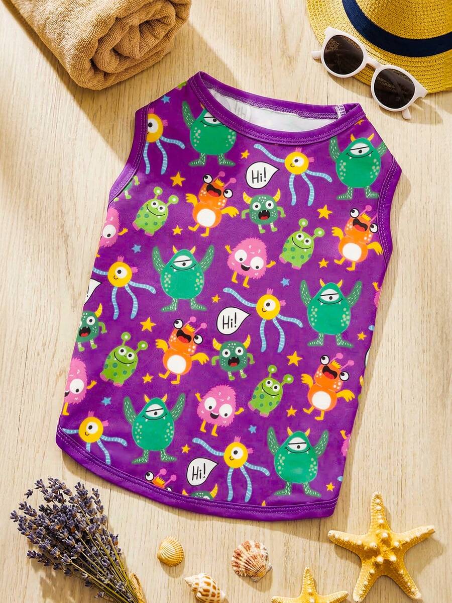 1pc Cute Monster Print Pet Vest, Sleeveless Breathable Dog/Cat T-Shirt, Lightweight Pet Clothes For Spring/Summer - Multicolor - View 1